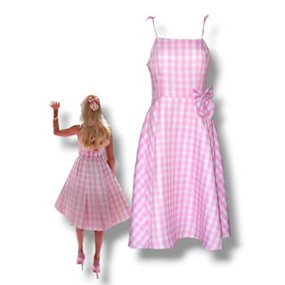 Barbie checkered pink dress small