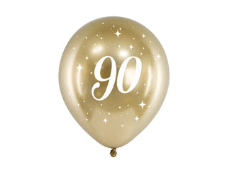 90 Guld Chromé Latexballonger 30cm 6-pack