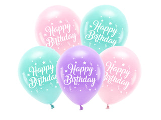 Latexballonger Happy Birthday Pastell Mix 30cm, 6-pack