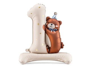 Stående 1 års Sifferballong med Björn 81 x 72 cm