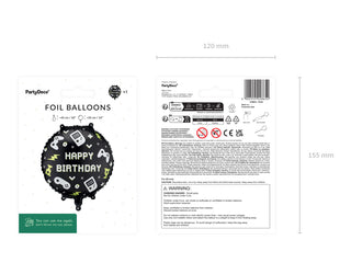 Folieballong Happy Birthday, fyrkantig, 35x35 cm, mix