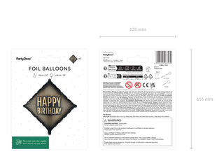 Folieballong Happy Birthday, 46x46 cm, mix