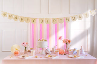 Filtbanderoll Happy Birthday, rosa, 3 m