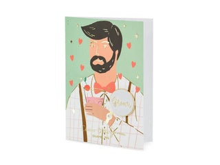 Groom Kort med Pin (10,5x15 cm) – Orange & Guld