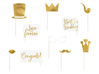 Wedding photo props gold, 10-pack