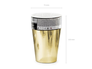 Paper cup Gold Mettalic 220ml 6-pack
