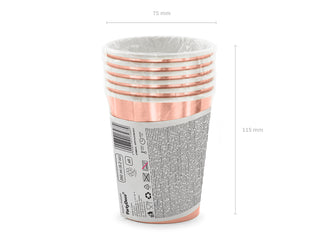 Pappersmuggar Happy Birthday Rose Gold 260ml – 6-pack. Festliga födelsedagsmuggar med vit text