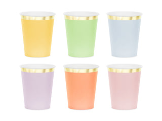 Pappersmuggar Mix Guldkant 220ml – 6-pack i blandade färger.