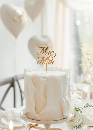 MR & MRS Cake Topper i Akryl Guld – 16,5 cm