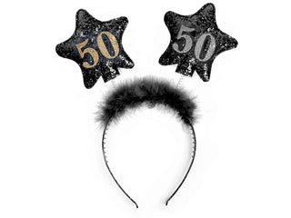 50ÅR Diadem med stjärnor och päls – Svart, 30 cm