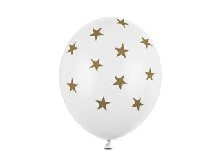 Latex balloons Gold Star with white background 30cm, 6-pack