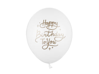 Latex balloons Happy Birthday White &amp; Chrome gold 30cm, 6-pack