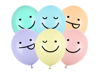 Latex balloons Pastel Mix Smiley 30cm, 6-pack