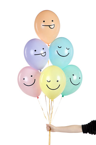 Latex balloons Pastel Mix Smiley 30cm, 6-pack