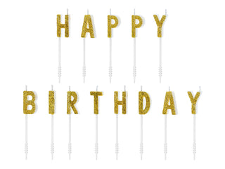 Tårtljus Happy Birthday Guld Glitter 2,5cm – 13-pack