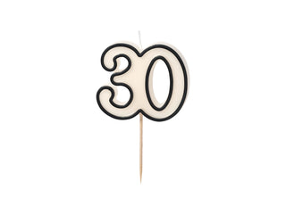 Tårtljus siffra 30, svart/vit 5,5 cm