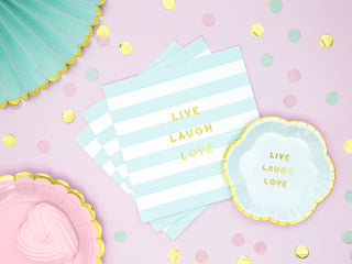 Servetter Yummy – Live Laugh Love, ljusblå, 33x33 cm, 20-pack