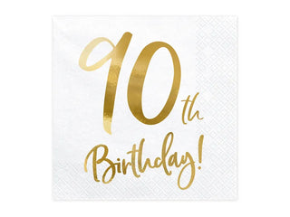 Servetter 90 år, guld & vit 20-pack