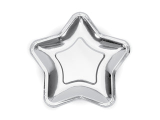 Papptallrikar Stjärna Silver – 23 cm (6-pack) | Eleganta Engångstallrikar till Fest