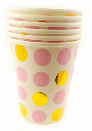 pink &amp; gold polka dot paper cups