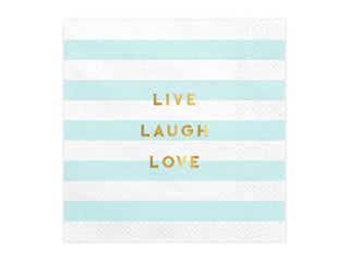 Servetter Yummy – Live Laugh Love, ljusblå, 33x33 cm, 20-pack