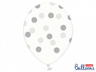 Latex balloons Transparent Silver Dots 30cm, 6-pack