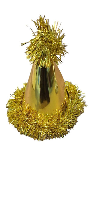 Golden ostrich hat with glitter tassels