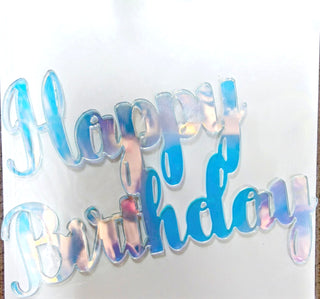 Tårtdekoration "Happy Birthday" Iriserande i Akryl, 8x10 cm – Cake Topper
