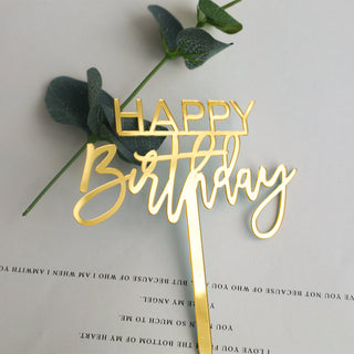 Happy birthday guld i Akryl, 12x12cm