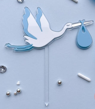 Tårtdekoration "Oh Baby" med Stork i Akryl – Cake Topper Babyshower