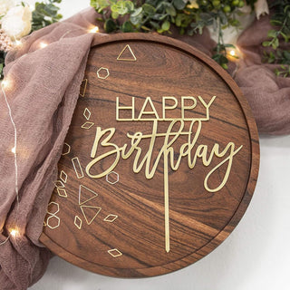 Happy birthday guld i Akryl, 12x12cm