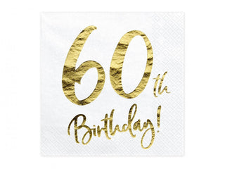 napkins 60 years, gold &amp; white 20-pack