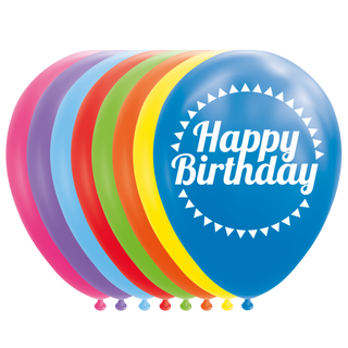 Happy Birthday Latexballonger i Blandade Färger 8-pack