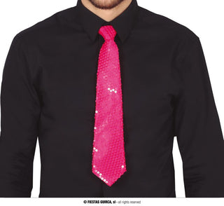 Neon Pink Sequin Tie 37cm