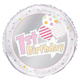 1st Birthday Rosa Heliumballong 18"