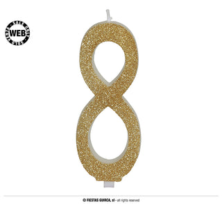 Sifferljus Glitter Guld Nº 8, 12.5cm