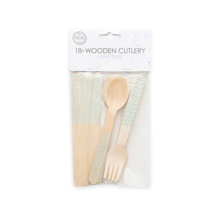 Cutlery in wood with blue pattern