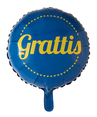 gul och blå Folieballong Grattis inkl Helium
