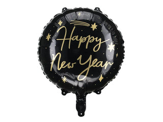 Happy New Year Folieballong Svart 18"