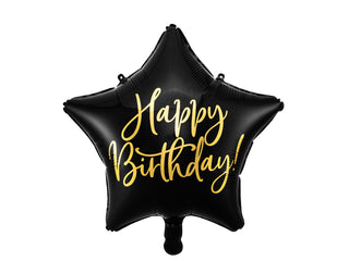Happy Birthday Star Helium Balloon Black 15.5"