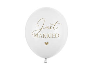 Just Married Latex Balloon White &amp; Gold 6-pack