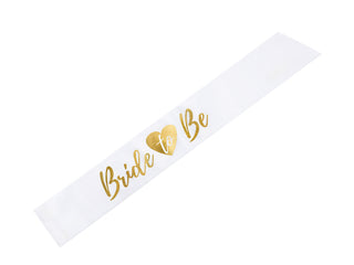 Bride to be ribbon white with gold text